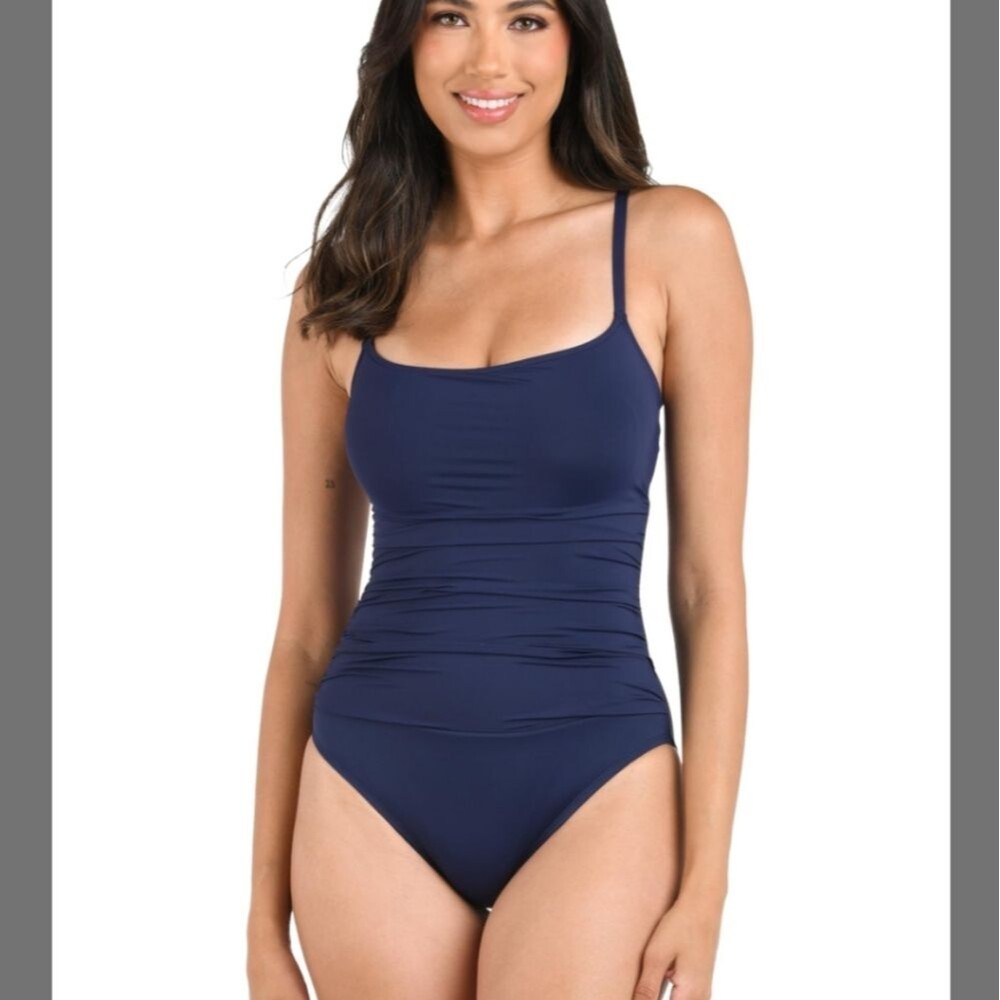 NWT La Blanca Standard Island Goddess Lingerie One Piece Swimsuit Navy - Size 14